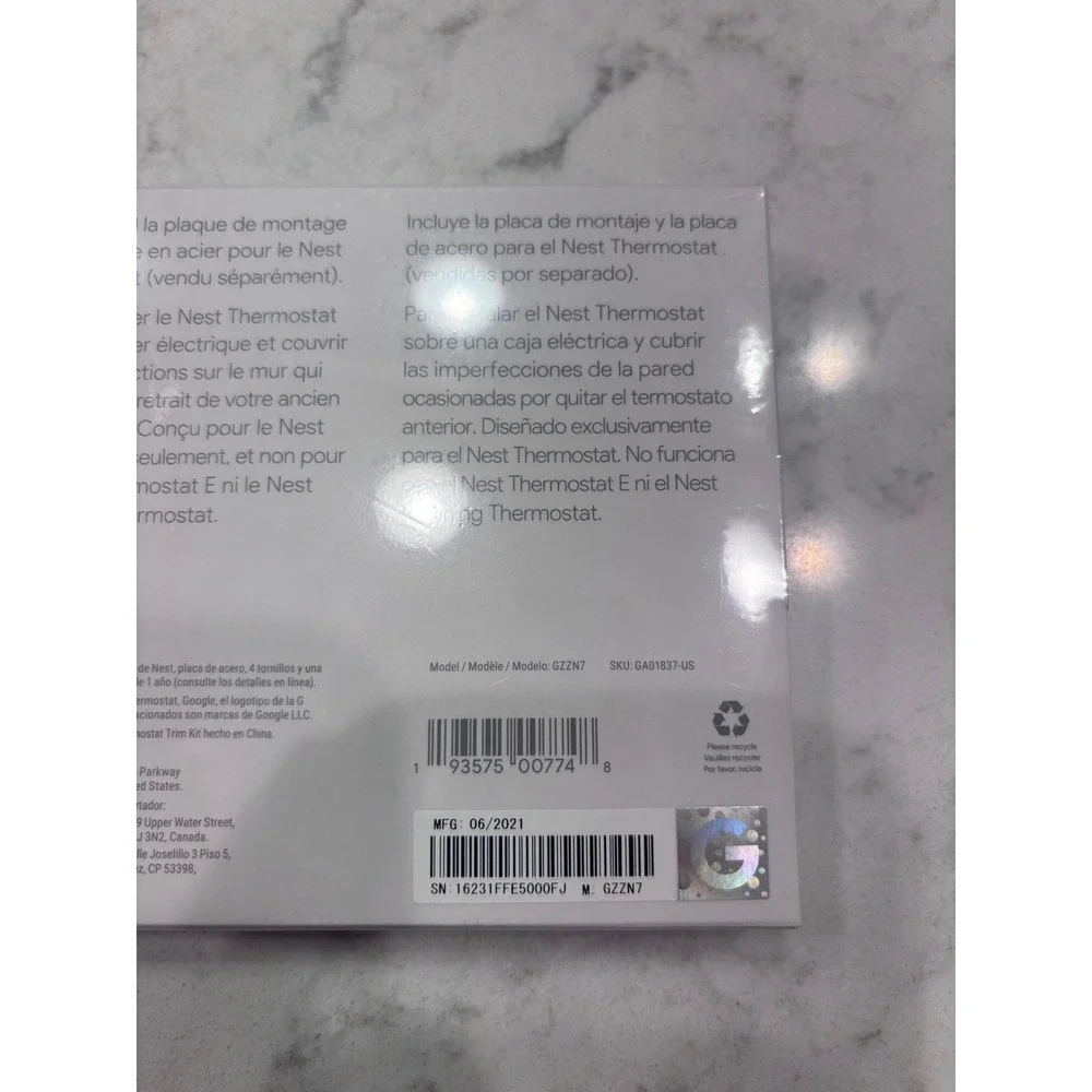 Google Nest Thermostat Snow White with Trim Kit Bundle GA01334-US New Sealed